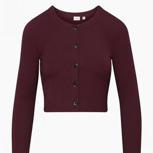ARITZIA WILFRED Neptune Long Sleeve Button-up Sweater in Spiced Burgundy Size L